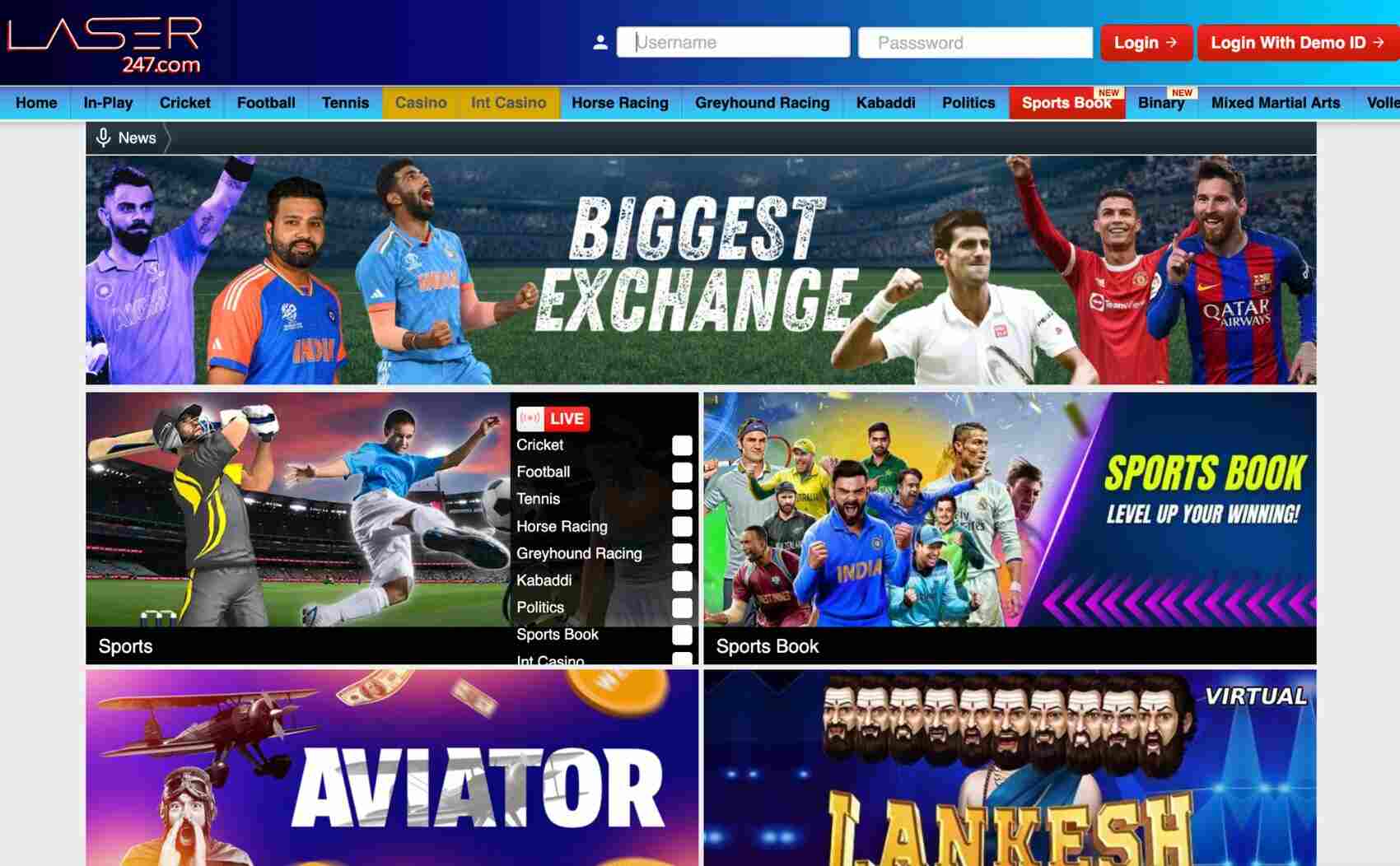 Laser247 India Log in guide open the site