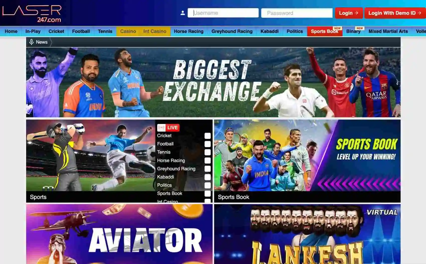 Laser247 India Log in guide open the site